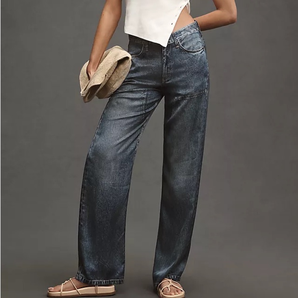 RAG & BONE MIRAMAR SATIN LOGAN MID-RISE WIDE-LEG CARPENTER JEANS